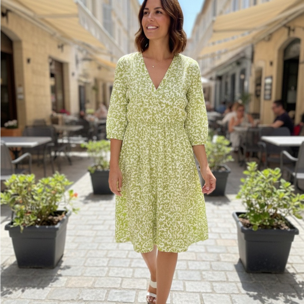 Gretchen Scott Designs Lime Green Patterned Midi Dress